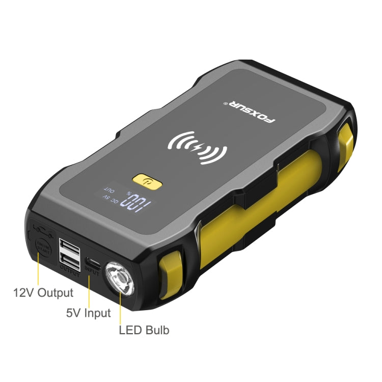 FOXSUR FJS-800 12V Car Multifunctional Wireless Charging Emergency Start Power Supply (Yellow) - Power Bank by FOXSUR | Online Shopping UK | buy2fix