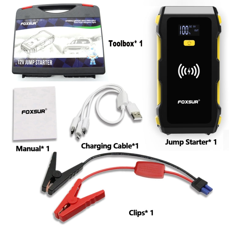 FOXSUR FJS-800 12V Car Multifunctional Wireless Charging Emergency Start Power Supply (Yellow) - Power Bank by FOXSUR | Online Shopping UK | buy2fix