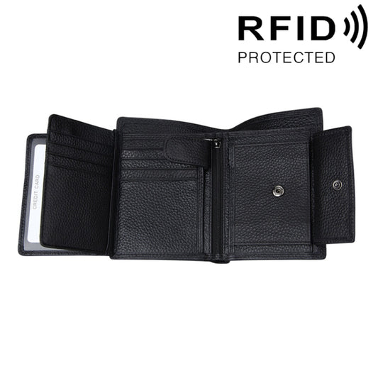 Genuine Cowhide Leather 3-folding Card Holder Wallet RFID Blocking Card Bag Protect Case for Men, Size: 13*10.2*2.5cm(Black) - Antimagnetic RFID Package by buy2fix | Online Shopping UK | buy2fix