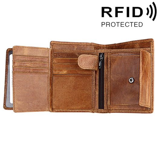 Genuine Cowhide Leather 3-folding Card Holder Wallet RFID Blocking Card Bag Protect Case for Men, Size: 13*10.2*2.5cm(Brown) - Antimagnetic RFID Package by buy2fix | Online Shopping UK | buy2fix