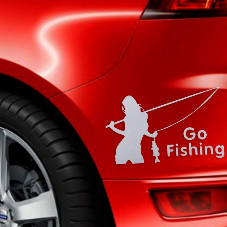 10 PCS Beauty Go Fishing Styling Reflective Car Sticker, Size: 14cm x 8.5cm(Silver) - Decorative Sticker by buy2fix | Online Shopping UK | buy2fix