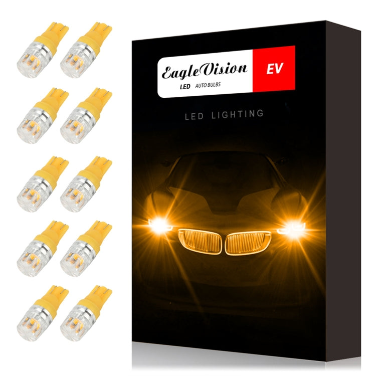 10 PCS T10 2W 100LM IP67 LEDs Bulbs Prismatic Shape Car Lens Decoder Mini Lamps DC 12V, with 2LEDs SMD-5730 Lamps (Amber) - LED Headlamps by buy2fix | Online Shopping UK | buy2fix