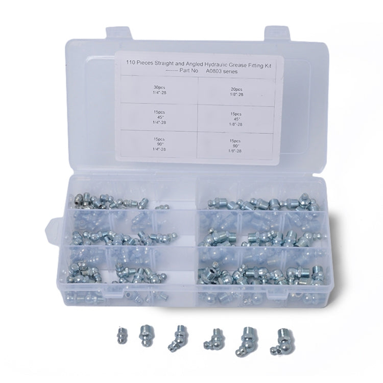 110 PCS Straight and Angled Hydraulic Grease Zerk Fitting SAE Kit - Pipes & Fittings by buy2fix | Online Shopping UK | buy2fix