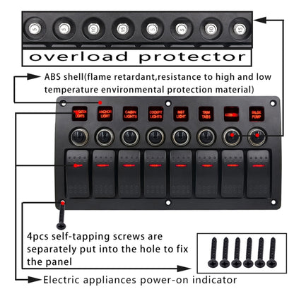 3Pin 8 Way Switches Combination Switch Panel with Light and Projector Lens for Car RV Marine Boat - In Car by buy2fix | Online Shopping UK | buy2fix