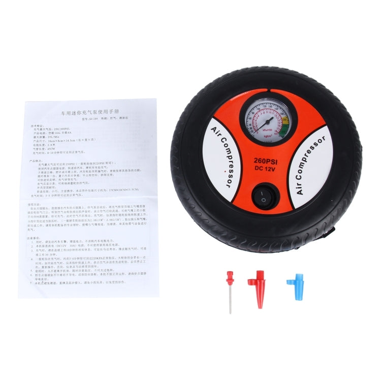 12V 10A Tire Shape Air Pump with Gauge and Three Nozzle Adapters Tire Inflator Compressor for Cars Vans Air Mattress Balls 250 PSI 25L/min - In Car by buy2fix | Online Shopping UK | buy2fix