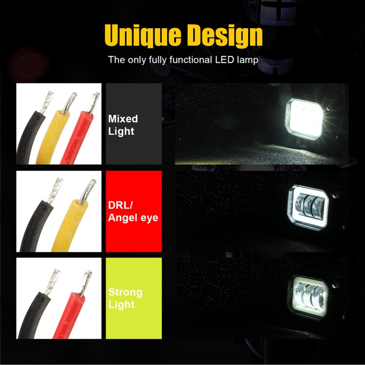 2 PCS Car 4 inch Square Spotlight Work Light with Angel Eyes (White Light) - In Car by buy2fix | Online Shopping UK | buy2fix