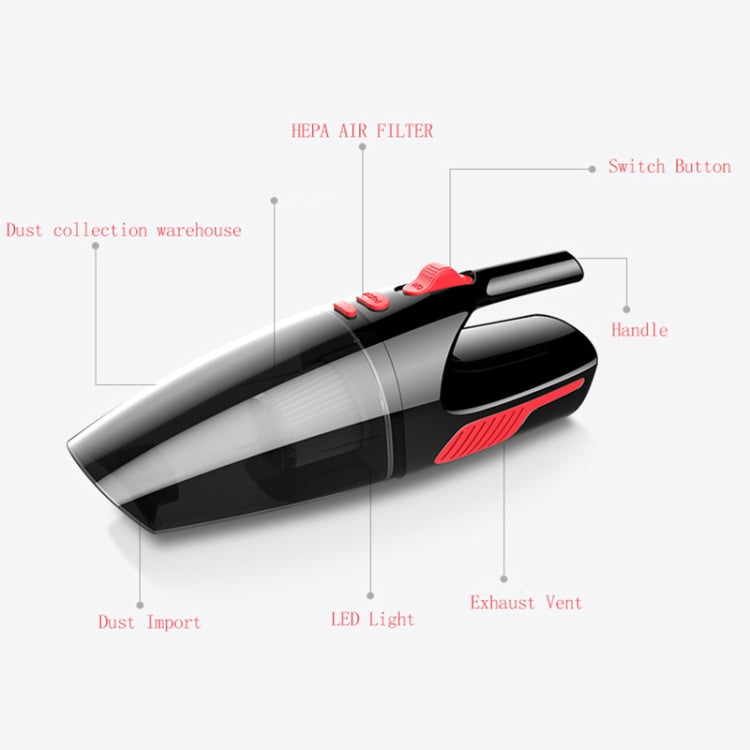 Car Wired Portable 120W Handheld Powerful Vacuum Cleaner with LED Light Cable Length: 5m(Black) -  by buy2fix | Online Shopping UK | buy2fix