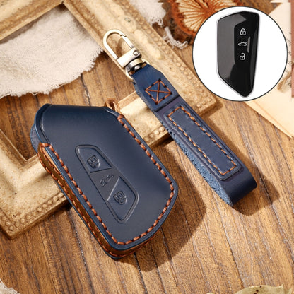 Hallmo Car Cowhide Leather Key Protective Cover Key Case for Volkswagen Golf 8(Blue) - Car Key Cases by Hallmo | Online Shopping UK | buy2fix