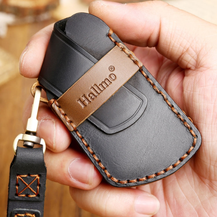 Hallmo Car Cowhide Leather Key Protective Cover Key Case for Volkswagen Golf 8(Blue) - Car Key Cases by Hallmo | Online Shopping UK | buy2fix