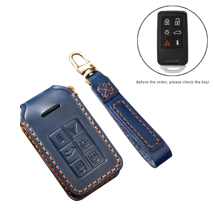 Hallmo Car Cowhide Leather Key Protective Cover Key Case for Volvo 6-button(Blue) - Car Key Cases by Hallmo | Online Shopping UK | buy2fix