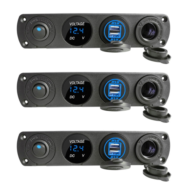 3 PCS 4-hole Panel Combination Switch Dual USB 4.2A Power Plug with Voltmeter (Blue Light) - In Car by buy2fix | Online Shopping UK | buy2fix