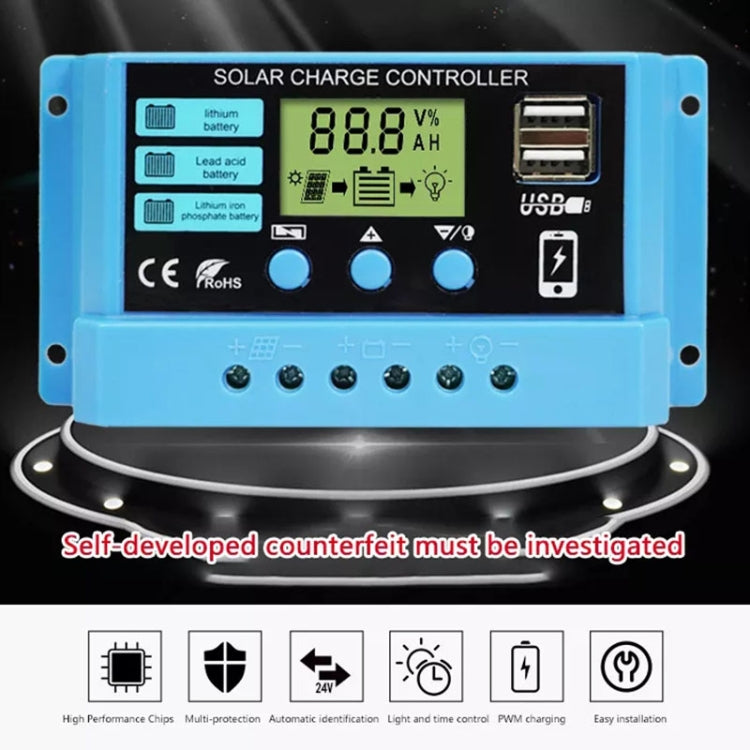 20A Solar Charge Controller 12V / 24V Lithium Lead-Acid Battery Charge Discharge PV Controller - In Car by buy2fix | Online Shopping UK | buy2fix