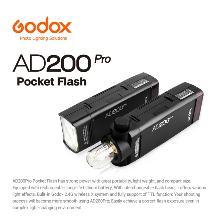 Godox AD200 Pro Pocket Flash Light  TTL HSS 2.4G Wireless X System Outdoor Flash Speedlight(US Plug) - Shoe Mount Flashes by Godox | Online Shopping UK | buy2fix