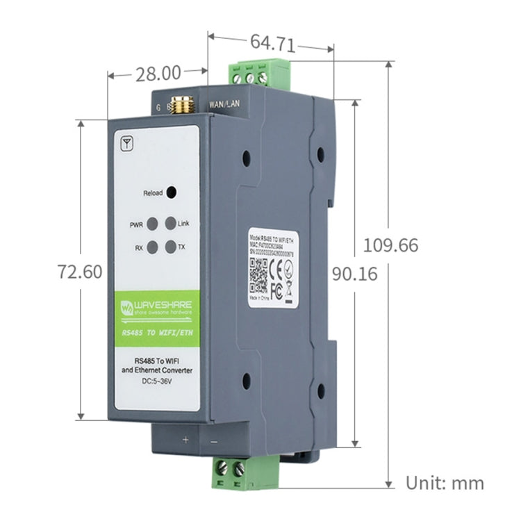 Waveshare Rail-Mount Serial Server RS485 to WIFI/Ethernet Module, Modbus MQTT Gateway - Consumer Electronics by WAVESHARE | Online Shopping UK | buy2fix