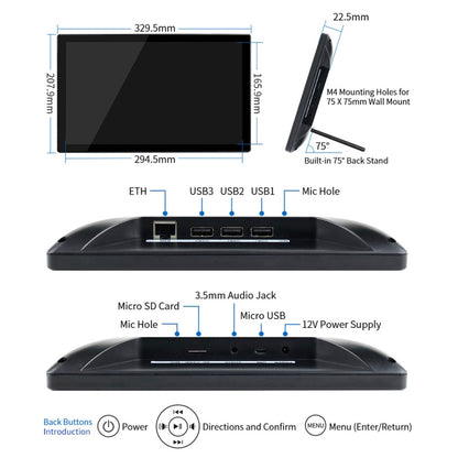 Waveshare 13.3 inch Magic Mirror, Voice Assistant, Touch Control(EU Plug) - Modules Expansions Accessories by WAVESHARE | Online Shopping UK | buy2fix