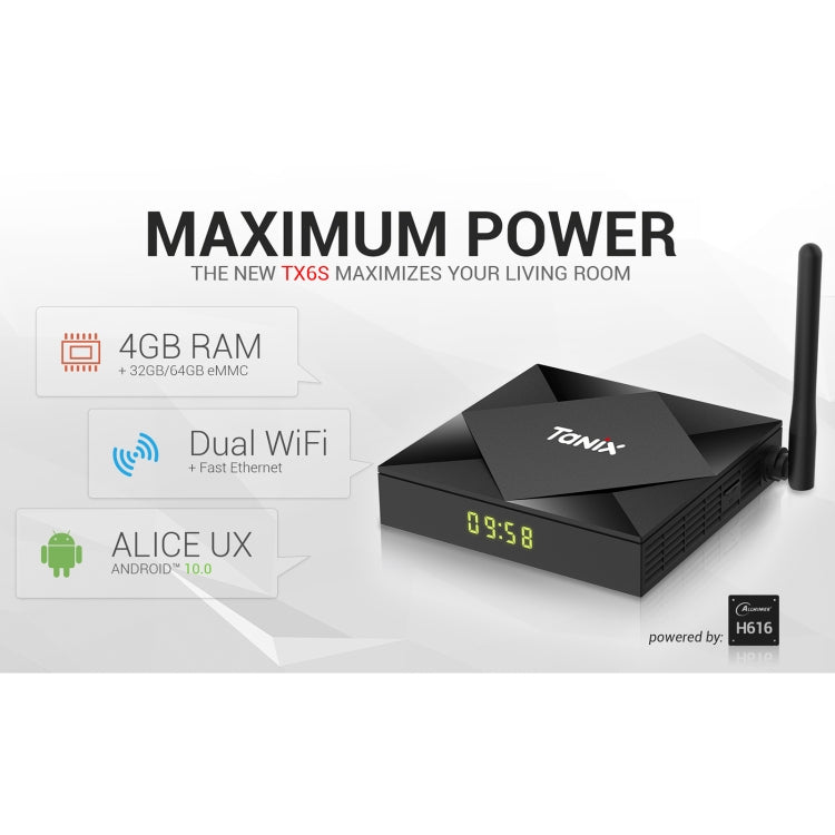 TANIX TX6s 4K Smart TV BOX Android 10 Media Player wtih Remote Control, Quad Core Allwinner H616, without Bluetooth Function, RAM: 2GB, ROM: 8GB, 2.4GHz WiFi, US Plug - Consumer Electronics by buy2fix | Online Shopping UK | buy2fix