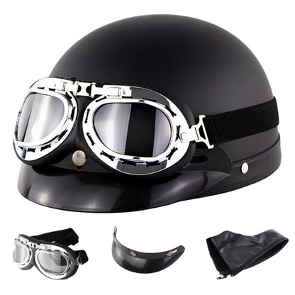 Soman Electromobile Motorcycle Half Face Helmet Retro Harley Helmet with Goggles(Matte Black) - Helmets by SOMAN | Online Shopping UK | buy2fix