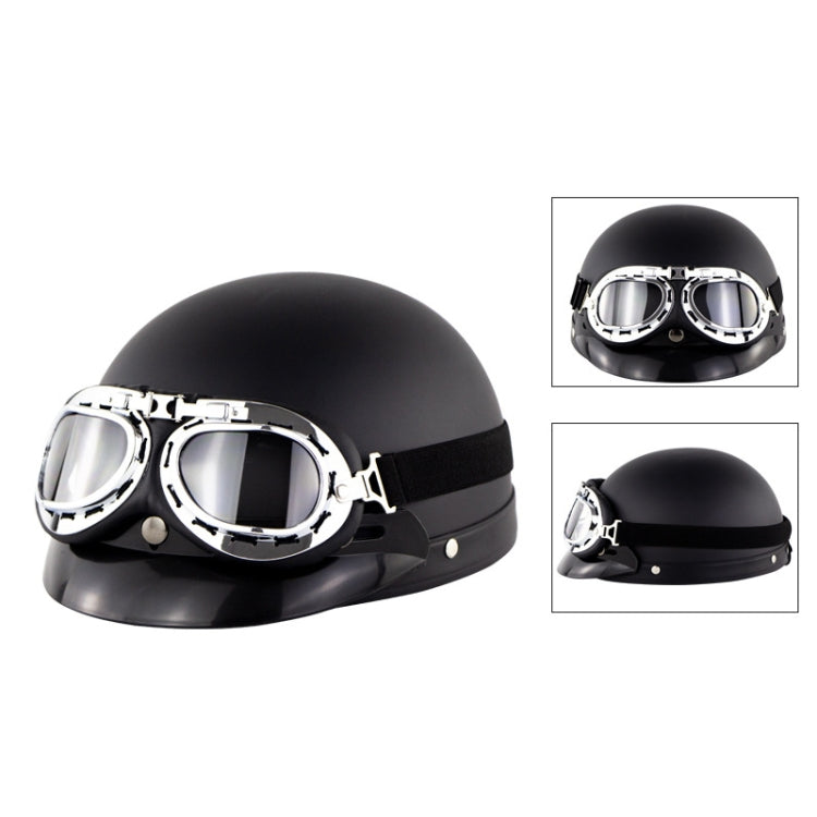 Soman Electromobile Motorcycle Half Face Helmet Retro Harley Helmet with Goggles(Matte Black) - Helmets by SOMAN | Online Shopping UK | buy2fix