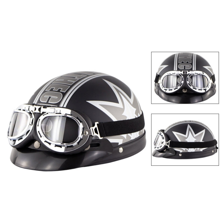 Soman Electromobile Motorcycle Half Face Helmet Retro Harley Helmet with Goggles(Matte Black Maple Leaf) -  by SOMAN | Online Shopping UK | buy2fix