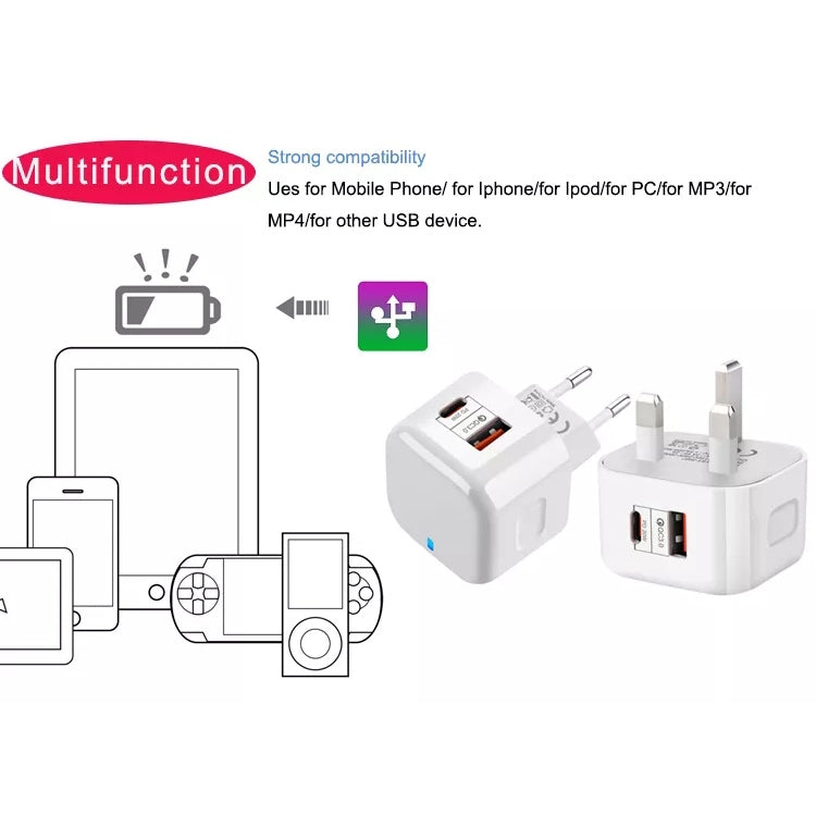 YSY-6087 20W PD + QC 3.0 Dual Ports Travel Charger Power Adapter, UK Plug - Apple Accessories by buy2fix | Online Shopping UK | buy2fix