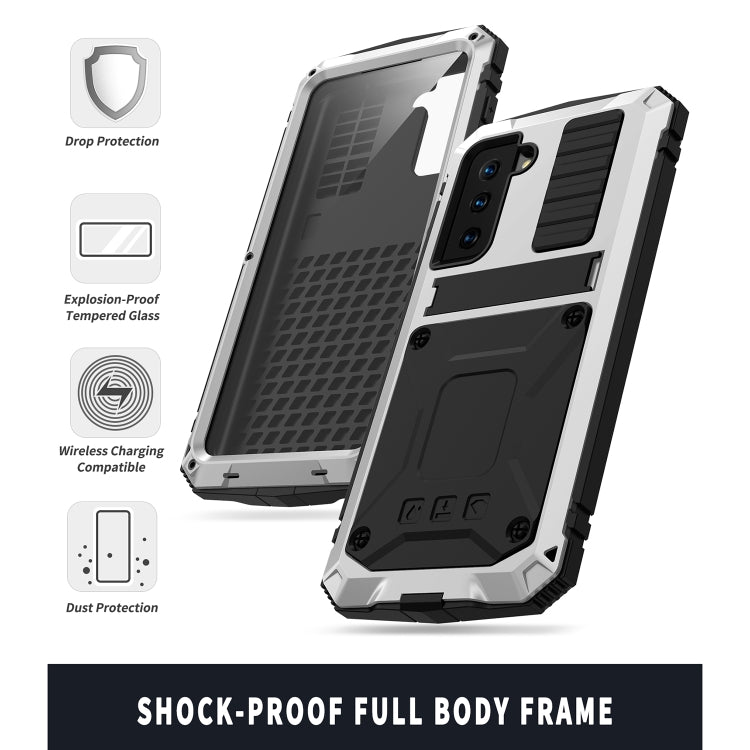 For Samsung Galaxy S21+ 5G R-JUST Shockproof Waterproof Dust-proof Metal + Silicone Protective Case with Holder(Silver) - Galaxy S21+ 5G Cases by R-JUST | Online Shopping UK | buy2fix