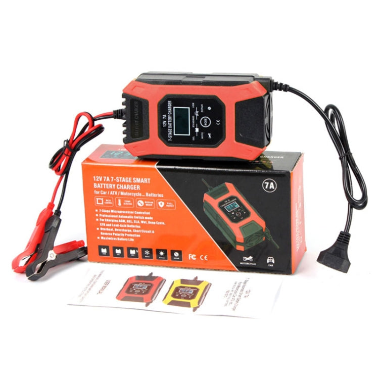 FOXSUR Car / Motorcycle Repair Charger 12V 7A 7-stage + Multi-battery Mode Lead-acid Battery Charger, Plug Type:US Plug(Red) - In Car by FOXSUR | Online Shopping UK | buy2fix