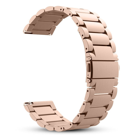 22mm Three Flat Buckle Stainless Steel Replacement Watchband for Huawei Watch GT2 Pro / Amazfit GTR 2(Rose Gold) - Smart Wear by buy2fix | Online Shopping UK | buy2fix