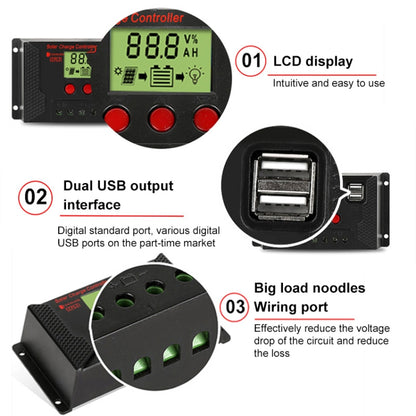 PWM Solar Controller 12V / 24V Lithium Battery Charging Photovoltaic Panel Charging Street Light Controller with Dual USB Output, Model:CPLS-20A - Consumer Electronics by buy2fix | Online Shopping UK | buy2fix