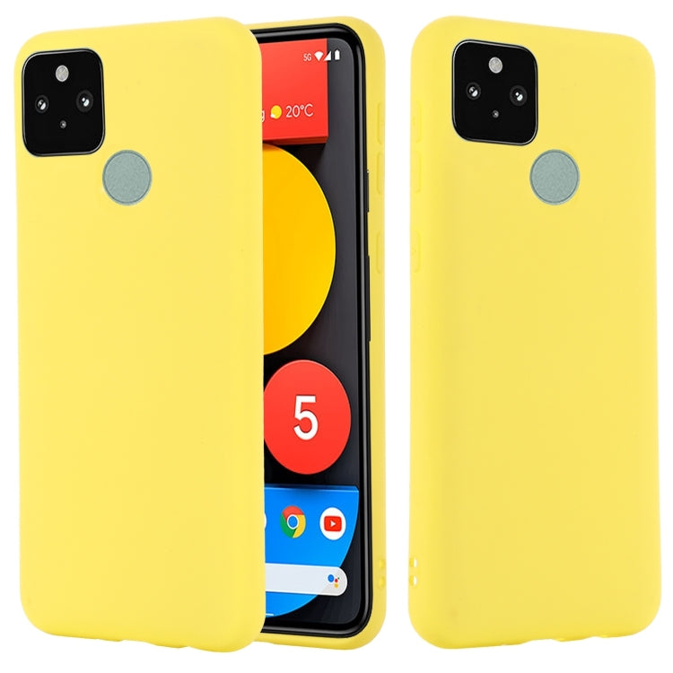 For Google Pixel 5A Solid Color Liquid Silicone Dropproof Full Coverage Protective Case(Yellow) - Google Cases by buy2fix | Online Shopping UK | buy2fix