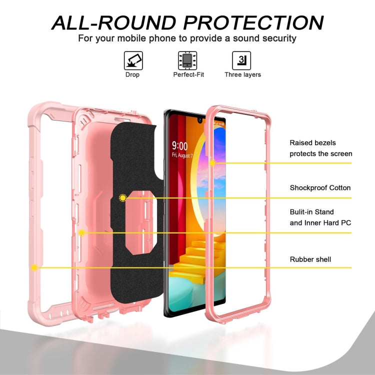 For LG Velvet PC + Rubber 3-layers Shockproof Protective Case with Rotating Holder(Rose Gold) - Mobile Accessories by buy2fix | Online Shopping UK | buy2fix