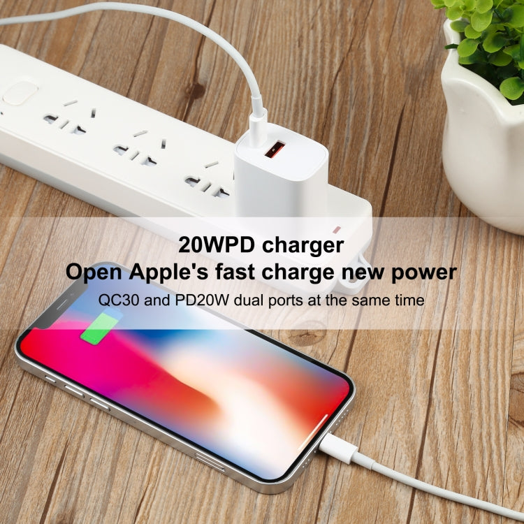 U087 20W USB-C / Type-C + USB Ports Charger with 100W Type-C to 8 Pin Fast Charging Cable 1m, US Plug - USB Charger by buy2fix | Online Shopping UK | buy2fix