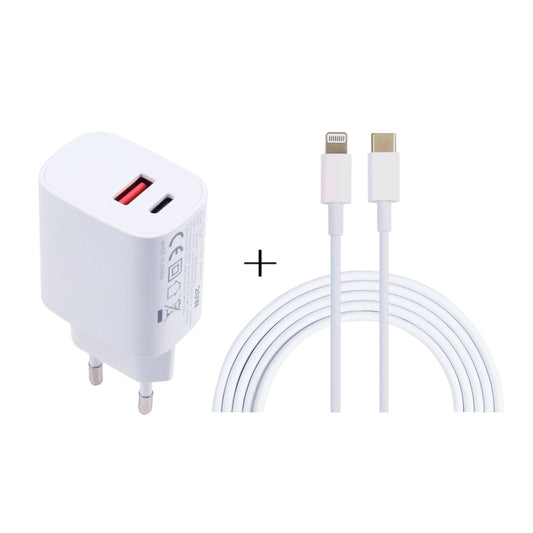 T087 20W USB-C / Type-C + USB Ports Charger with 100W Type-C to 8 Pin Fast Charging Cable 1m, EU Plug - Apple Accessories by buy2fix | Online Shopping UK | buy2fix
