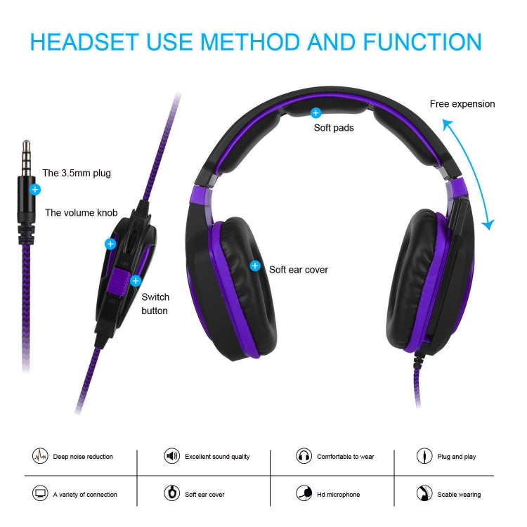 Anivia AH28 3.5mm Stereo Sound Wired Gaming Headset with Microphone(Black Purple) - Multimedia Headset by SADES | Online Shopping UK | buy2fix