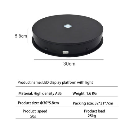 30cm Electric Rotating Turntable Display Stand  LED Light Video Shooting Props Turntable, Power Plug:220V UK Plug(Black) - Camera Accessories by buy2fix | Online Shopping UK | buy2fix