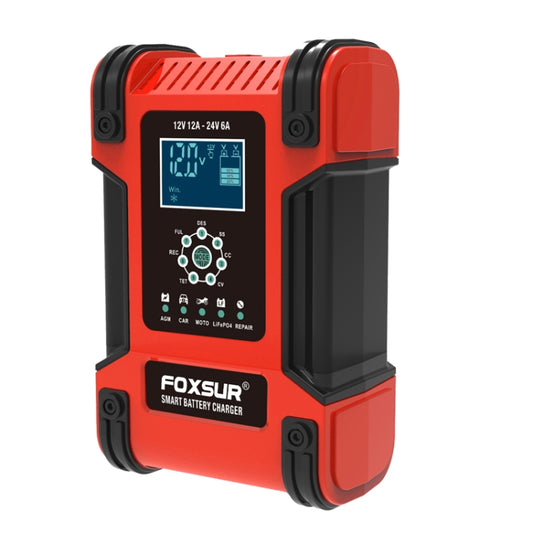 FOXSUR 12A / 12V / 24V Car / Motorcycle 7-stage Lead-acid Battery AGM Charger, Plug Type:JP Plug(Red) - In Car by FOXSUR | Online Shopping UK | buy2fix