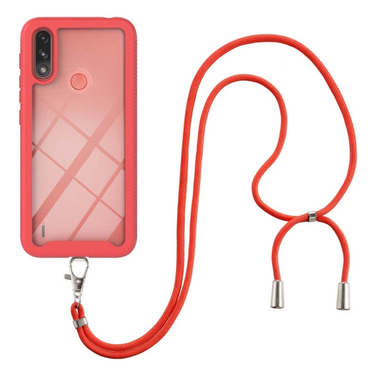 For Motorola Moto E7 Power Starry Sky Solid Color Series Shockproof PC + TPU Protective Case with Neck Strap(Red) - Motorola Cases by buy2fix | Online Shopping UK | buy2fix