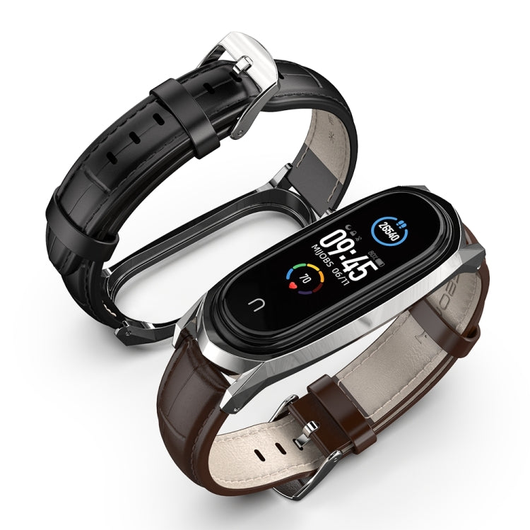 For Xiaomi Mi Band 6 / 5 / 4 / 3 Mijobs GT First Layer Cowhide Watch Band(Oil Brown+Silver) - Watch Bands by MIJOBS | Online Shopping UK | buy2fix