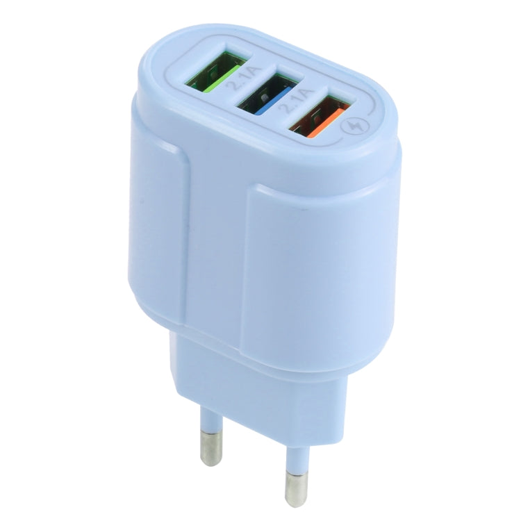 13-222 QC3.0 USB + 2.1A Dual USB Ports Macarons Travel Charger, EU Plug(Blue) - Mobile Accessories by buy2fix | Online Shopping UK | buy2fix
