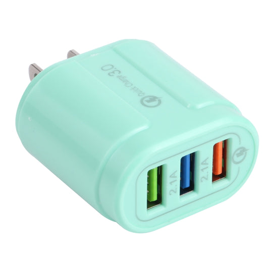 13-222 QC3.0 USB + 2.1A Dual USB Ports Macarons Travel Charger, US Plug(Green) - Mobile Accessories by buy2fix | Online Shopping UK | buy2fix