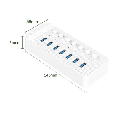 ORICO CT2U3-7AB-WH 7 In 1 Plastic Stripes Multi-Port USB HUB with Individual Switches, EU Plug(White) - USB 3.0 HUB by ORICO | Online Shopping UK | buy2fix