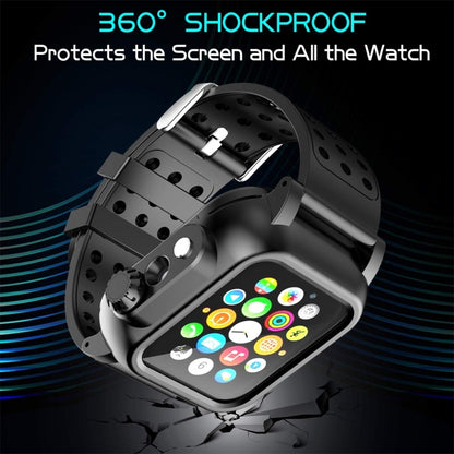 For Apple Watch Series SE 2&6&SE&5&4 44mm RedPepper IP68 Waterproof Screen Protector + Watchband + Protective Case(Black) - Smart Wear by RedPepper | Online Shopping UK | buy2fix