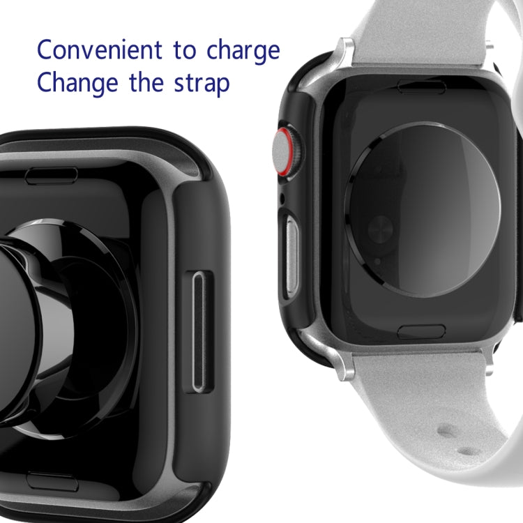 2 in 1 PC Frame + Tempered Glass Protector Case For Apple Watch Series 8 / 7 45mm(Black) - Watch Cases by buy2fix | Online Shopping UK | buy2fix