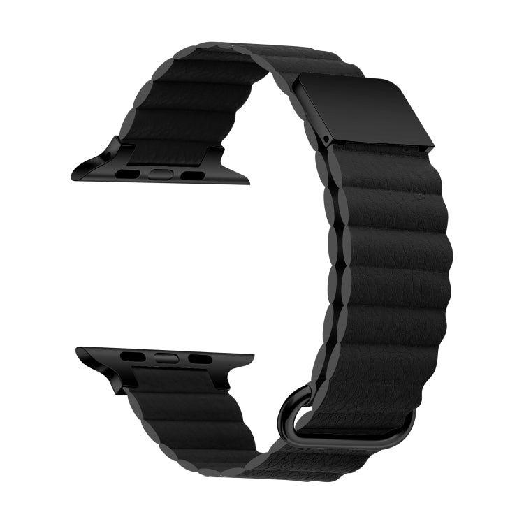 Magnetic Leather Strap Watch Band For Apple Watch Series 8&7 41mm / SE 2&6&SE&5&4 40mm / 3&2&1 38mm(Black Buckle Black) - Smart Wear by buy2fix | Online Shopping UK | buy2fix