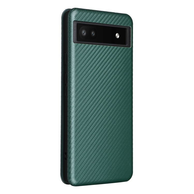 For Google Pixel 6a Carbon Fiber Texture Horizontal Flip Leather Phone Case(Green) - Google Cases by buy2fix | Online Shopping UK | buy2fix