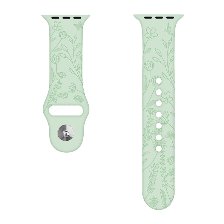 Butterflies Love Flower Embossing Silicone Watch Band For Apple Watch Series 9&8&7 41mm / SE 3&SE 2&6&SE&5&4 40mm / 3&2&1 38mm(Light Green) - Watch Bands by buy2fix | Online Shopping UK | buy2fix