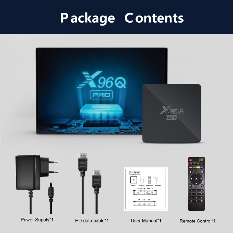 X96Q PRO 4K Smart TV BOX Android 10.0 Media Player, Allwinner H313 Quad Core ARM Cortex A53, RAM: 1GB, ROM: 8GB, Plug Type:UK Plug - Consumer Electronics by buy2fix | Online Shopping UK | buy2fix