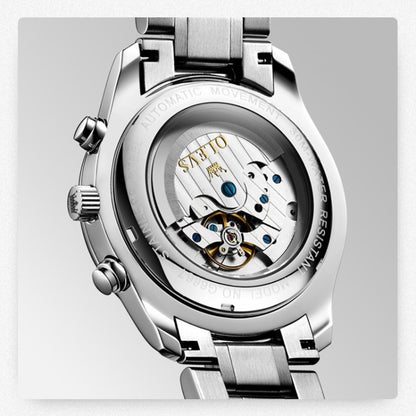 OLEVS 6667 Multifunction Waterproof Luminous Mechanical Men Watch(Steel Band+White) - Metal Strap Watches by OLEVS | Online Shopping UK | buy2fix