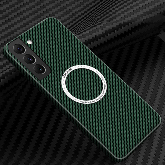 For Samsung Galaxy S21 5G Carbon Fiber Texture MagSafe Magnetic Phone Case(Green) - Galaxy S21 5G Cases by buy2fix | Online Shopping UK | buy2fix