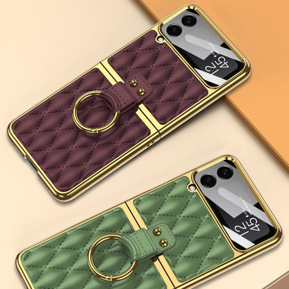 For Samsung Galaxy Z Flip4 GKK Integrated Plating + Leather Phone Case with Ring(Green) - Galaxy Z Flip4 5G Cases by GKK | Online Shopping UK | buy2fix
