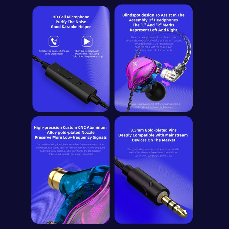 QKZ ZXT Sports In-ear Wired Control Plug HIFI Stereo Stage Monitor Earphone, Style:with Mic(Colorful) - In Ear Wired Earphone by QKZ | Online Shopping UK | buy2fix